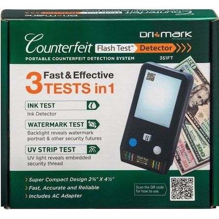 Dri-Mark Products Dri-Mark 351FT, FLASHTEST COUNTERFEIT DETECTOR, MICR, UV LIGHT, WATERMARK, U.S. CURRENCY, BLACK DRI351FT